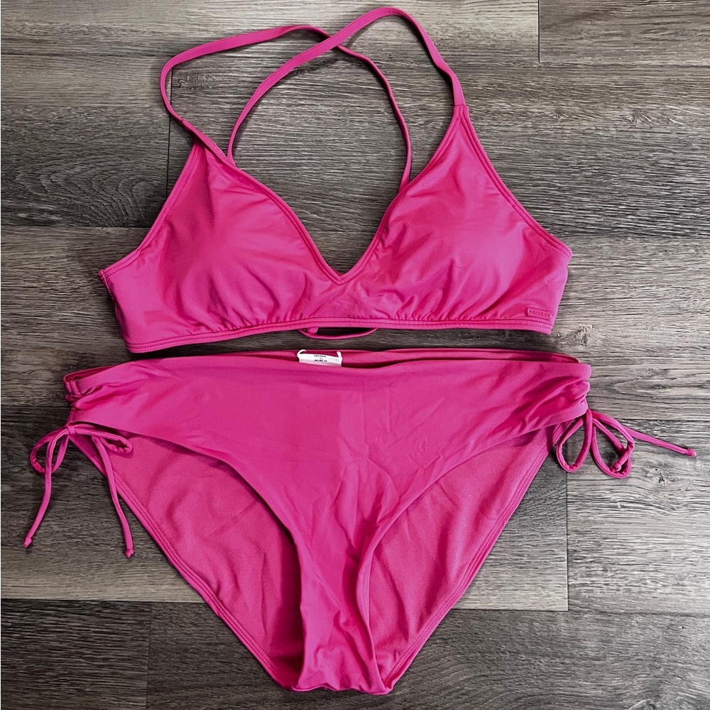 Roxy Beach Classics Triangle Swim Bikini Top &Hipster Bottoms Size XL NWOT